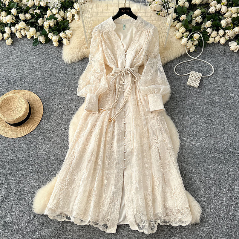 💥Hett tips💥57% OFF✨✨Vintage broderad klänning med lanternärmar