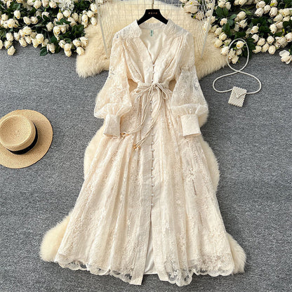 💥Hett tips💥57% OFF✨✨Vintage broderad klänning med lanternärmar
