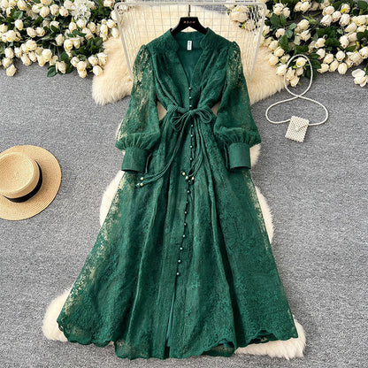 💥Hett tips💥57% OFF✨✨Vintage broderad klänning med lanternärmar
