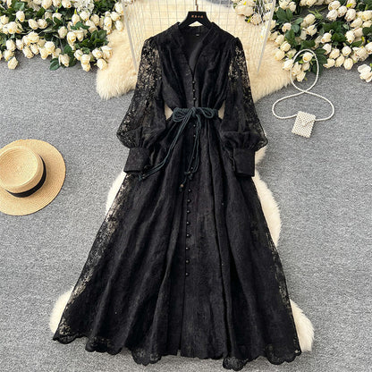 💥Hett tips💥57% OFF✨✨Vintage broderad klänning med lanternärmar