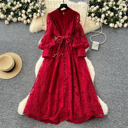 💥Hett tips💥57% OFF✨✨Vintage broderad klänning med lanternärmar