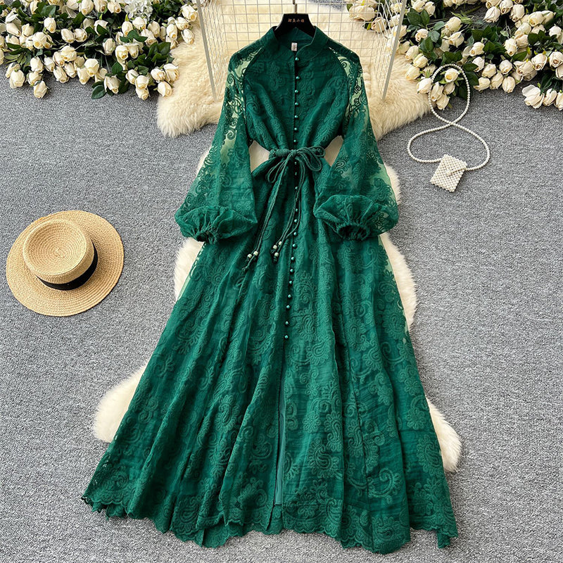 💥Hett tips💥57% OFF✨✨Vintage broderad klänning med lanternärmar