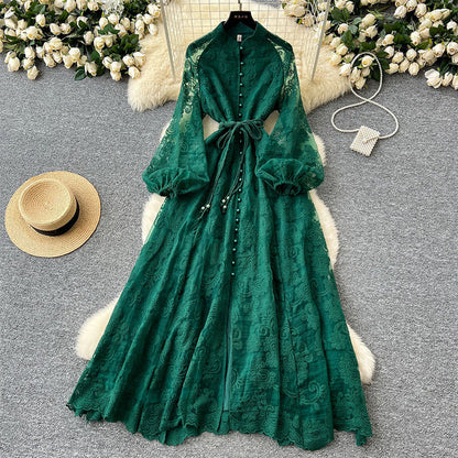 💥Hett tips💥57% OFF✨✨Vintage broderad klänning med lanternärmar