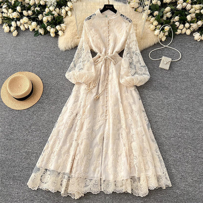💥Hett tips💥57% OFF✨✨Vintage broderad klänning med lanternärmar