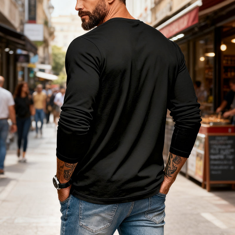 😎Nyhet🔥Slim Fit Henley långärmad T-shirt för herr