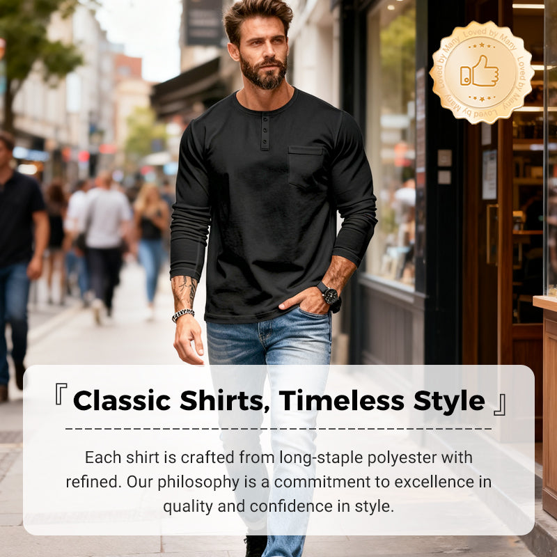 😎Nyhet🔥Slim Fit Henley långärmad T-shirt för herr