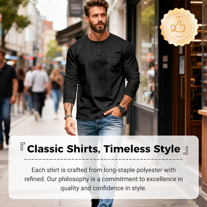 😎Nyhet🔥Slim Fit Henley långärmad T-shirt för herr