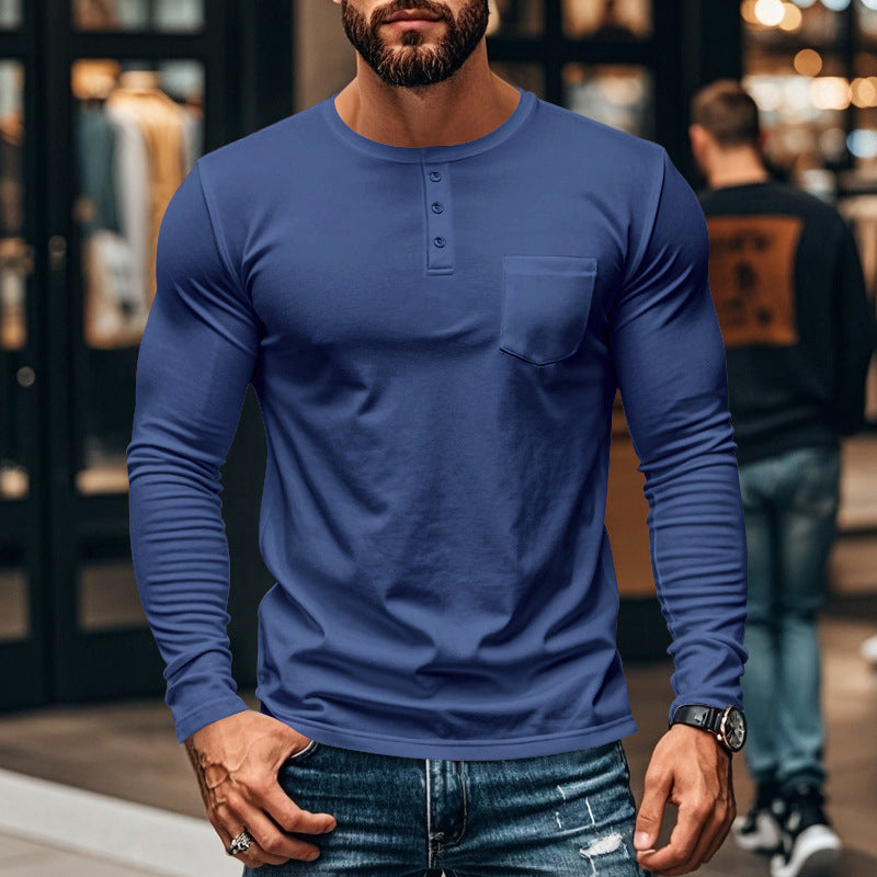 😎Nyhet🔥Slim Fit Henley långärmad T-shirt för herr