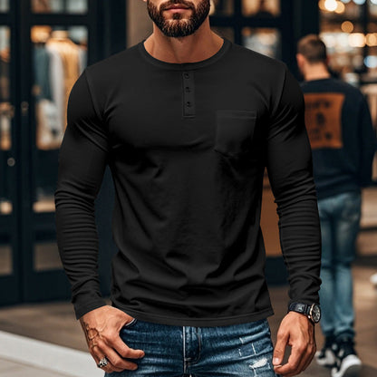 😎Nyhet🔥Slim Fit Henley långärmad T-shirt för herr