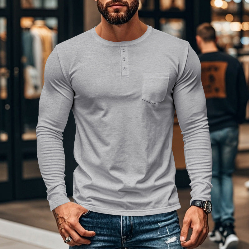 😎Nyhet🔥Slim Fit Henley långärmad T-shirt för herr