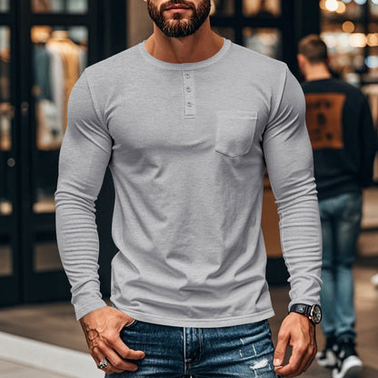 😎Nyhet🔥Slim Fit Henley långärmad T-shirt för herr