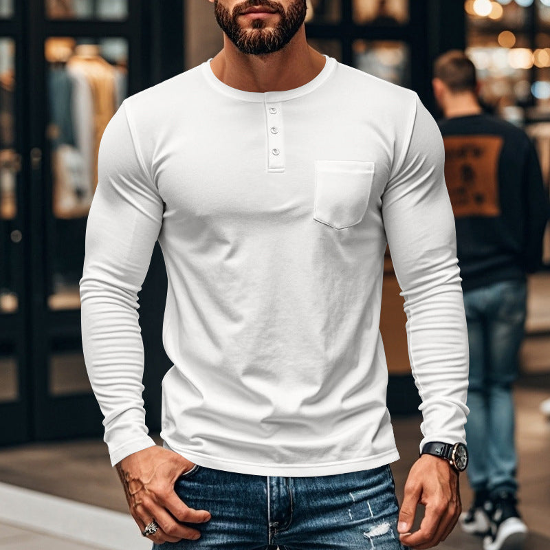 😎Nyhet🔥Slim Fit Henley långärmad T-shirt för herr