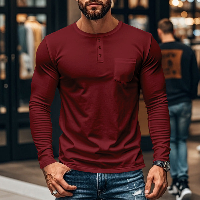 😎Nyhet🔥Slim Fit Henley långärmad T-shirt för herr