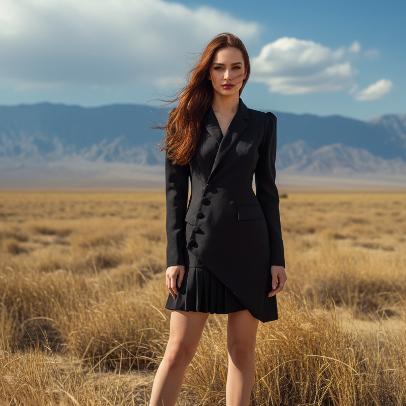 💖 Knappdetaljerad Plisserad Mini Blazerklänning 👗 Enkel Stil & Elegans