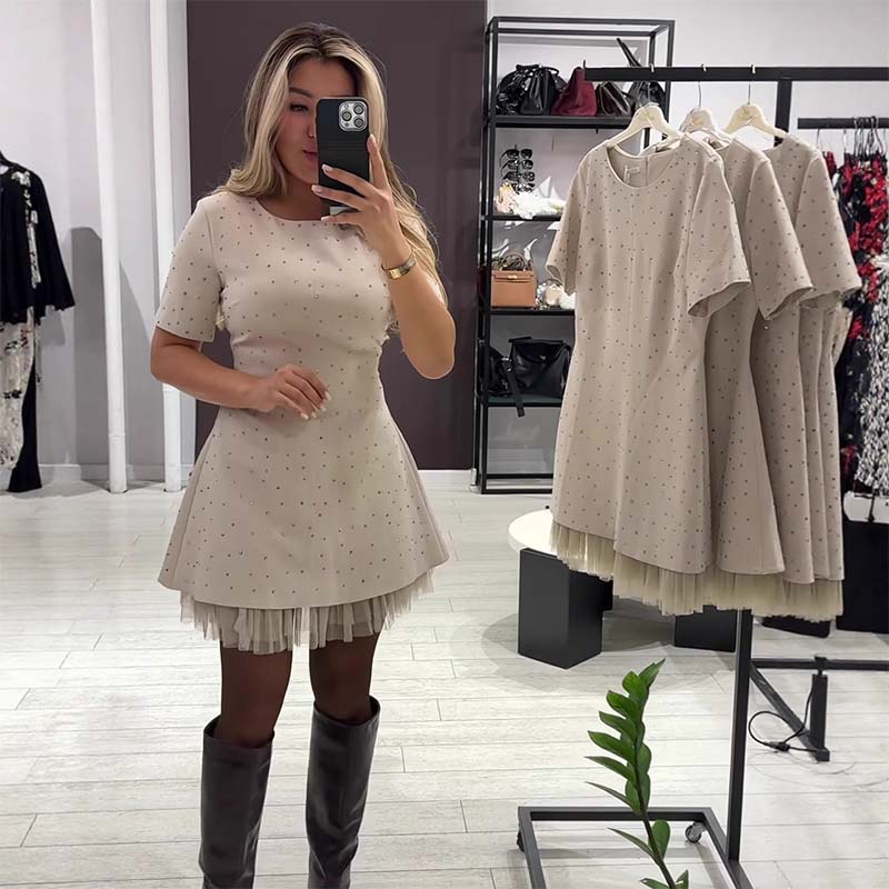 🔥Heta erbjudanden – Kortärmad miniklänning med glittrande spetsar för kvinnor | Elegant och glittrande