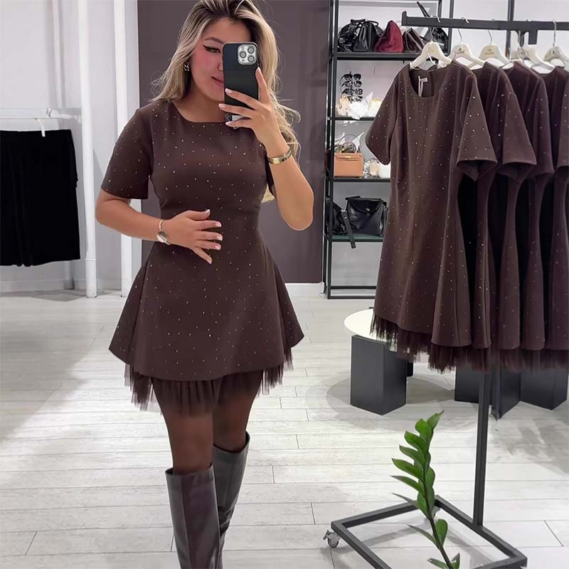 🔥Heta erbjudanden – Kortärmad miniklänning med glittrande spetsar för kvinnor | Elegant och glittrande