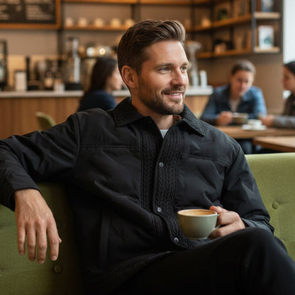 Vintage chic varm kappa med vadderad krage för herr