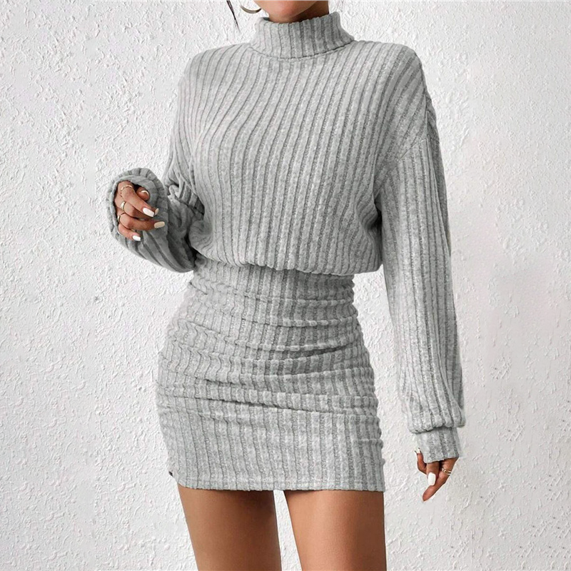 Rynkad stickad bodycon-klänning för damer