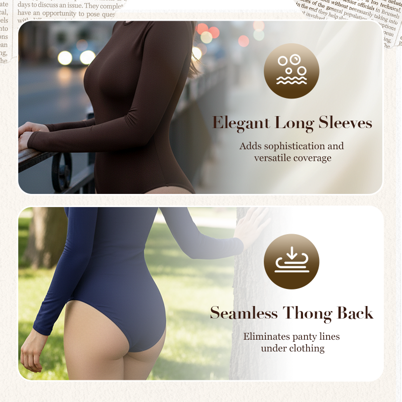 Stretchig bodysuit med långa ärmar och rund halsringning för damer