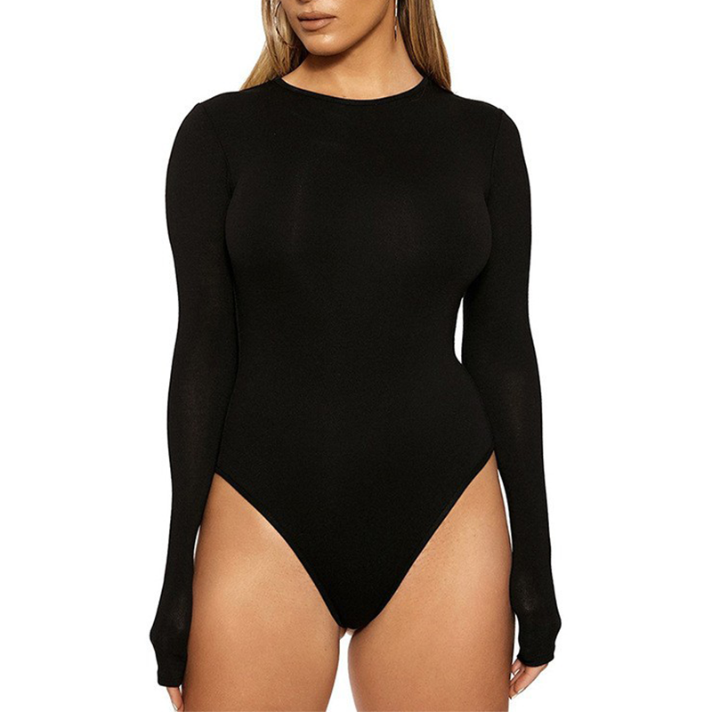Stretchig bodysuit med långa ärmar och rund halsringning för damer
