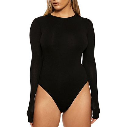 Stretchig bodysuit med långa ärmar och rund halsringning för damer