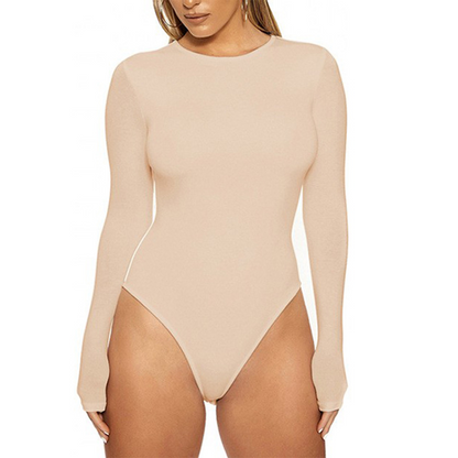 Stretchig bodysuit med långa ärmar och rund halsringning för damer