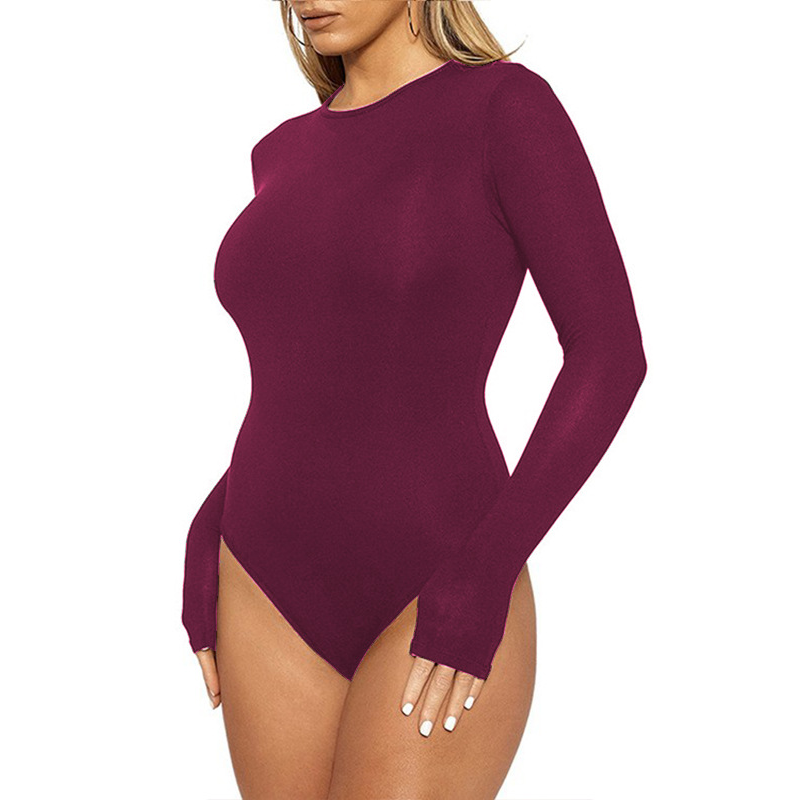 Stretchig bodysuit med långa ärmar och rund halsringning för damer