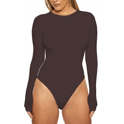 Stretchig bodysuit med långa ärmar och rund halsringning för damer