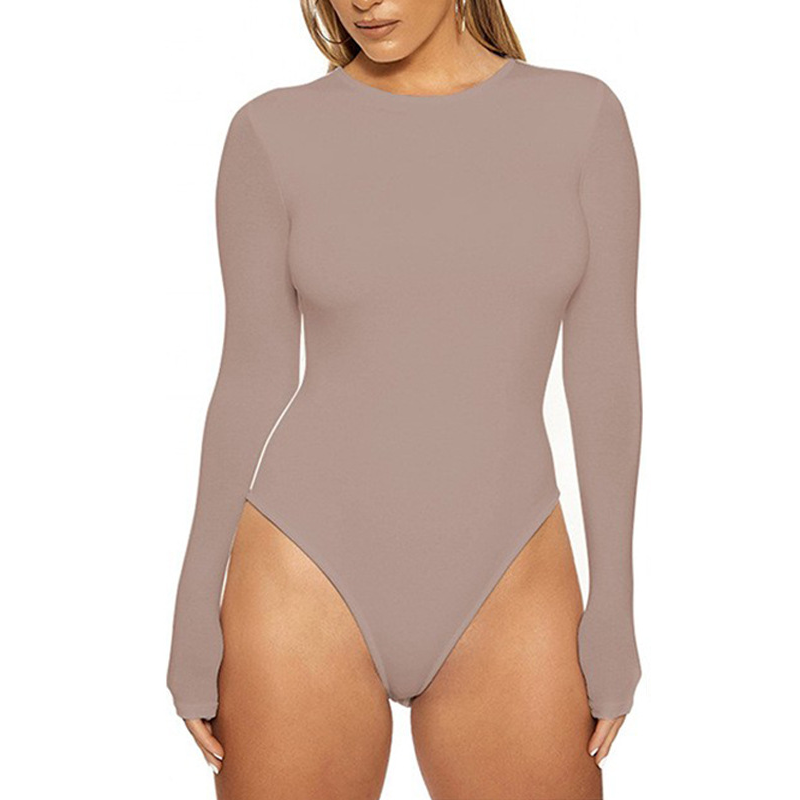 Stretchig bodysuit med långa ärmar och rund halsringning för damer