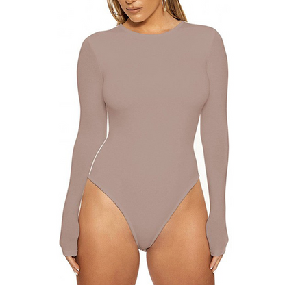 Stretchig bodysuit med långa ärmar och rund halsringning för damer