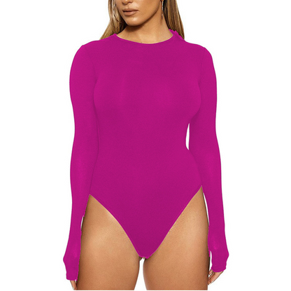 Stretchig bodysuit med långa ärmar och rund halsringning för damer