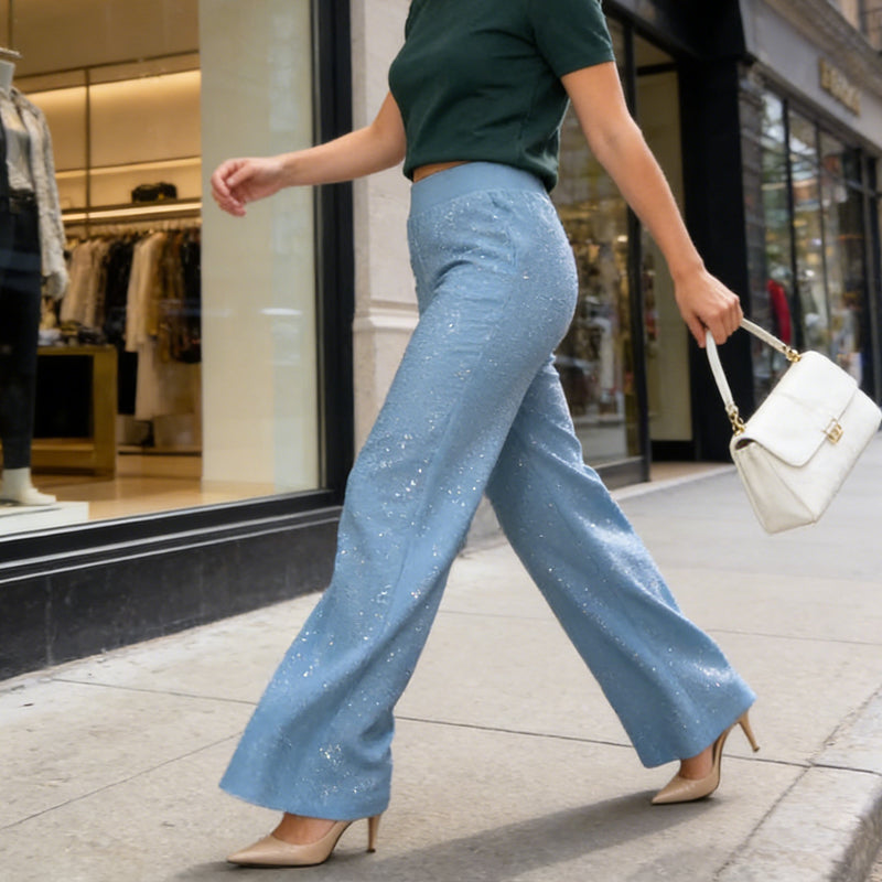 Högmidjade glitterbyxor med raka ben