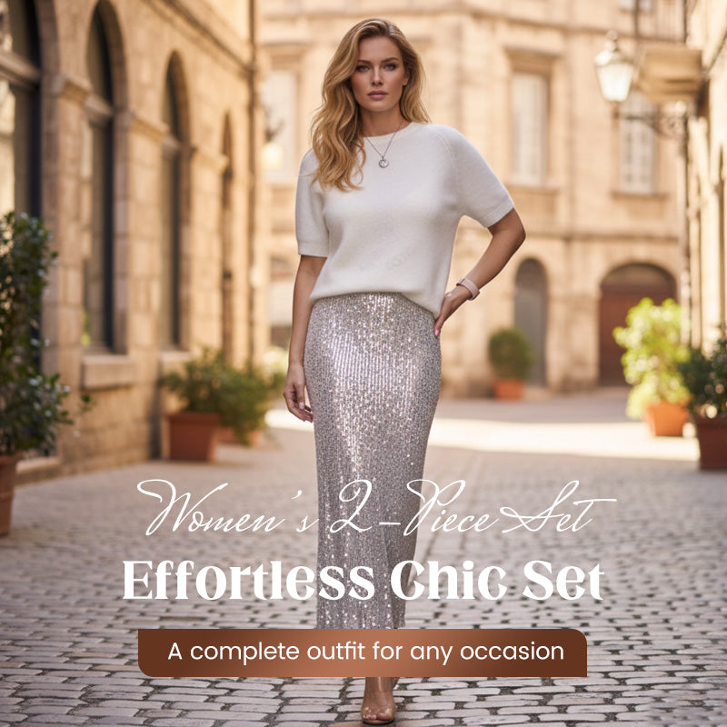 2-delat set med stickad topp och paljettkjol för damer