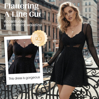 Starry Night Sparkle Party Dress with Lace Bodice