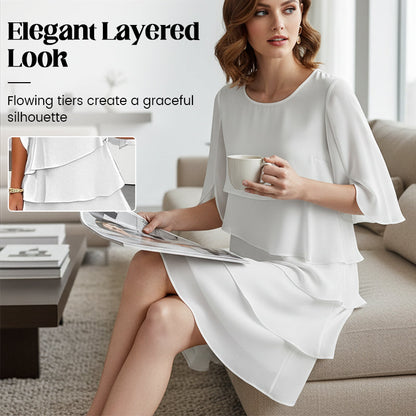 Elegant klänning med lager på lager och volangärmar för kvinnor