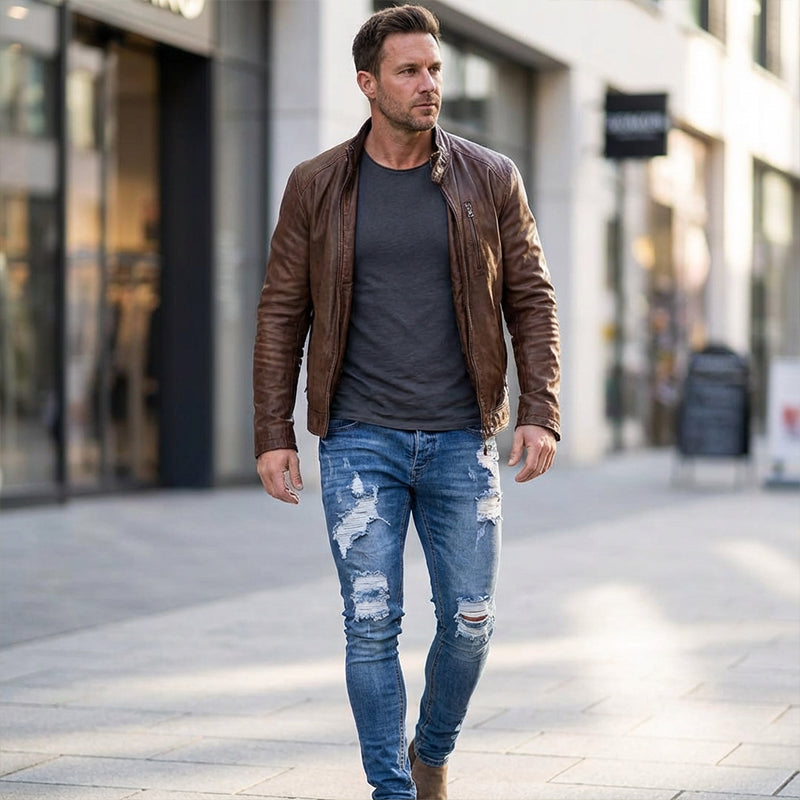 👖60% RABATT! 🔥 Snygga slitna skinny jeans för män – Slim Tapered Passform, Andningsbar Bomull och Eleganta Rivna Detaljer