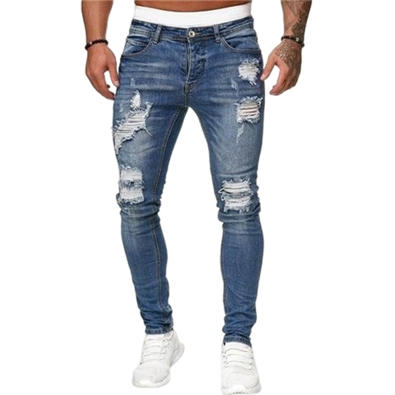 👖60% RABATT! 🔥 Snygga slitna skinny jeans för män – Slim Tapered Passform, Andningsbar Bomull och Eleganta Rivna Detaljer