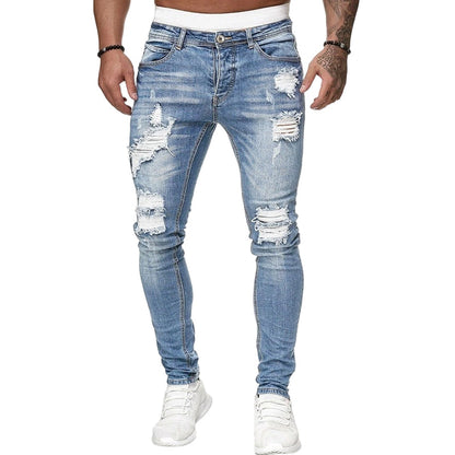 👖60% RABATT! 🔥 Snygga slitna skinny jeans för män – Slim Tapered Passform, Andningsbar Bomull och Eleganta Rivna Detaljer