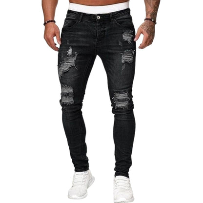 👖60% RABATT! 🔥 Snygga slitna skinny jeans för män – Slim Tapered Passform, Andningsbar Bomull och Eleganta Rivna Detaljer