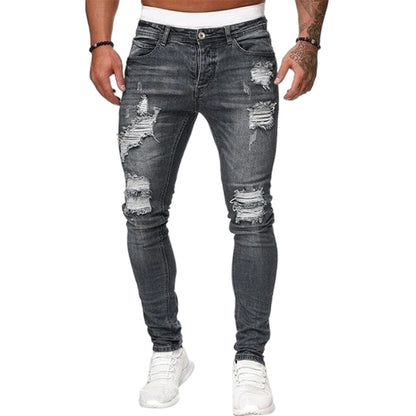 👖60% RABATT! 🔥 Snygga slitna skinny jeans för män – Slim Tapered Passform, Andningsbar Bomull och Eleganta Rivna Detaljer