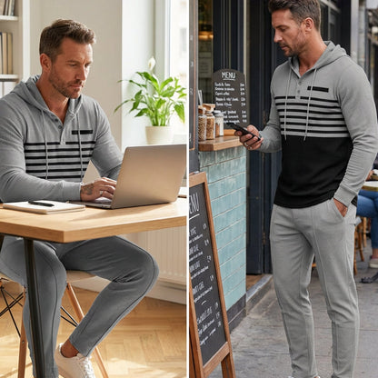 🔥Färgblockerad träningsoverall med huva för herr