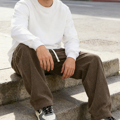 ⏳Begränsad tid – 50% rabatt⏰Herrens lösfittade strängbyxor med fickor