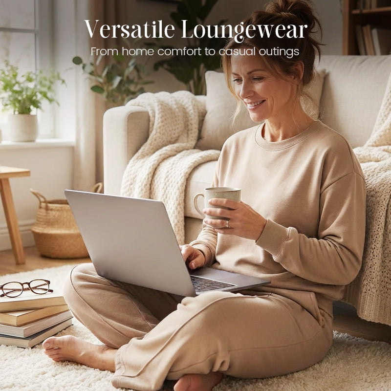 2-delat set med långärmad topp och byxor med vida ben för damer