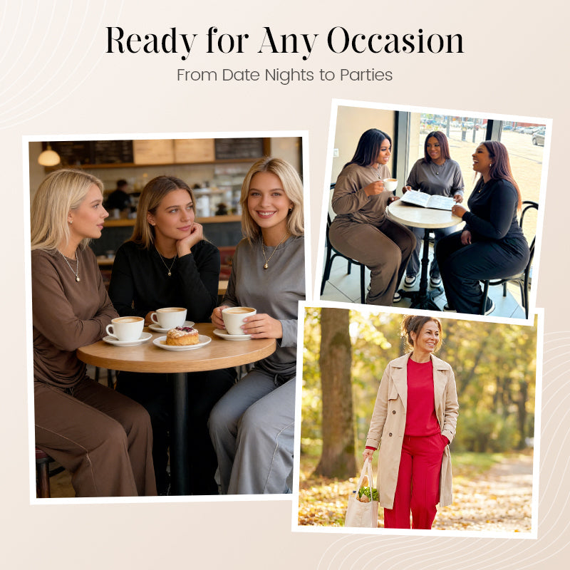 2-delat set med långärmad topp och byxor med vida ben för damer