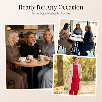 2-delat set med långärmad topp och byxor med vida ben för damer