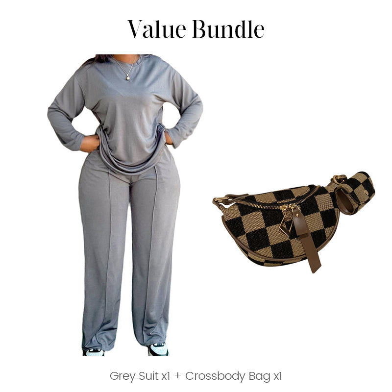 2-delat set med långärmad topp och byxor med vida ben för damer