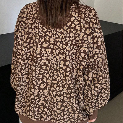 Damtröja med leopardmönster och halv dragkedja
