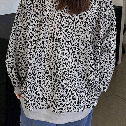 Damtröja med leopardmönster och halv dragkedja