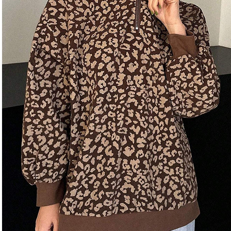 Damtröja med leopardmönster och halv dragkedja