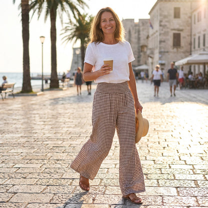 ⏳SISTA DAGEN REA 50 % RABATT!🎁Randiga byxor med vida ben, hög midja och fickor